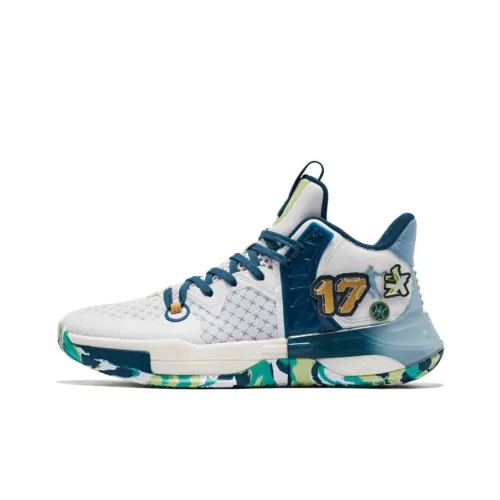 QIAODAN Battle Blade 5TEAM Противоскользящие Устойчивые к истиранию MID Топ Баскетбольные кроссовки Мужские Белый Синий