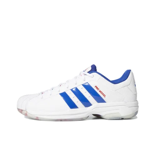 Adidas PRO Model 2G Low Противоскользящий Устойчивый к истиранию Низкий Топ Баскетбольные кроссовки Мужские Белый Синий