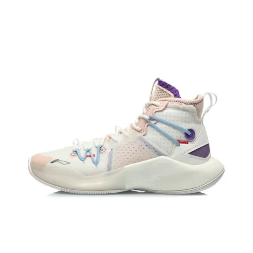 LiNing SONIC 8 Противоскользящие Устойчивые к износу Высокие Баскетбольные Кроссовки Мужские Розовые Белые