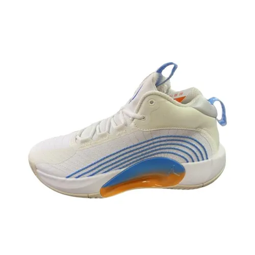 Jordan Jumpman 2021 Устойчивый к истиранию Дышащий MID Баскетбольные кроссовки Мужские Белый Синий