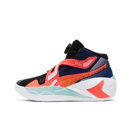 PUMA Disc Rebirth Дышащий Сбалансированный Легкий MID Топ Баскетбольные кроссовки Унисекс Синий Красный