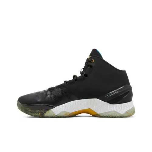 Under Armour Curry 2 Curry 2 Elite Нескользящий Легкий MID Баскетбольные кроссовки для игры Мужской Черный Золотой