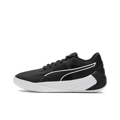 PUMA Fusion Nitro Team Rebound Slip-resistant Abrasion-resistant Bounce Low-top Basketball Shoes Men's Black White