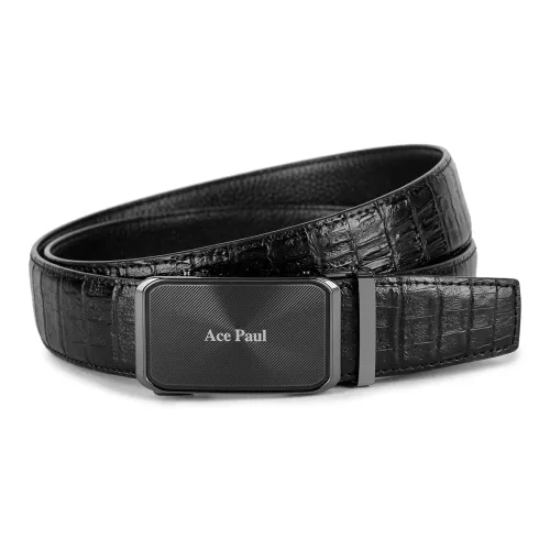Ace Paul Матовая отделка крутой черный линия полосы автоматическая застежка металлическая застежка кожаные ремни мужской ширина 3,5 см