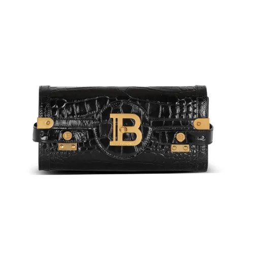BALMAIN B Buzz Крокодиловый узор Кожа Клатч Женские Черный