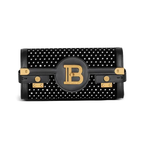 BALMAIN B Buzz Бархат Кристальный Одно плечо Через плечо Клатч Обычный Женский Черный