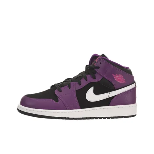 Jordan Air Jordan 1 Амортизаторы Slip-resistant Abrasion-resistant MID Топ Винтажные баскетбольные кроссовки GS Черный белый