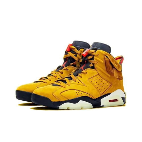 Travis Scott x Jordan Air Jordan 6 Нескользящий Легкий Высокий Топ Винтажные Баскетбольные Кроссовки Мужские Желтые