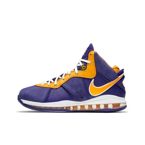 Nike Lebron 8 QS 'Hardwood CLASSICS' Лейкерс Джеймс 8 MID Топ Винтажные баскетбольные кроссовки Мужской Фиолетовый Золотой Азиатская Версия