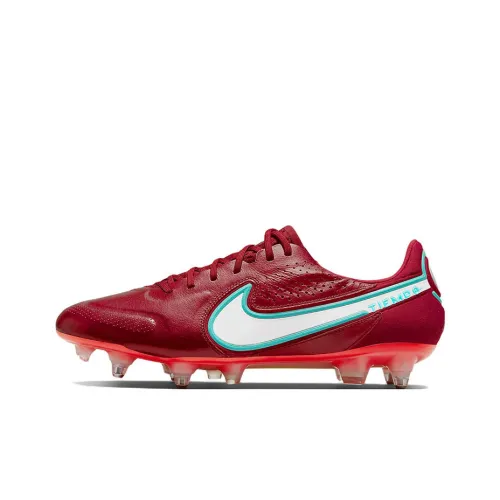 Nike Tiempo Legend 9 SG Мягкая трава Амортизаторы Slip-resistant Abrasion-resistant Футбольные бутсы Унисекс Красный