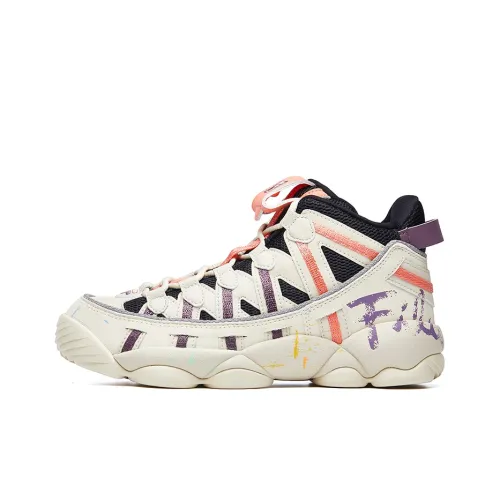 FILA FUSION Spaghetti High Топ Винтажные баскетбольные кроссовки Женские Белые Пурпурно-оранжевые