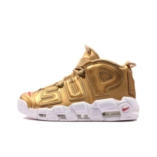 Supreme x Nike Air More Uptempo Metallic Gold MID Топ Винтажные баскетбольные кроссовки Unisex Gold