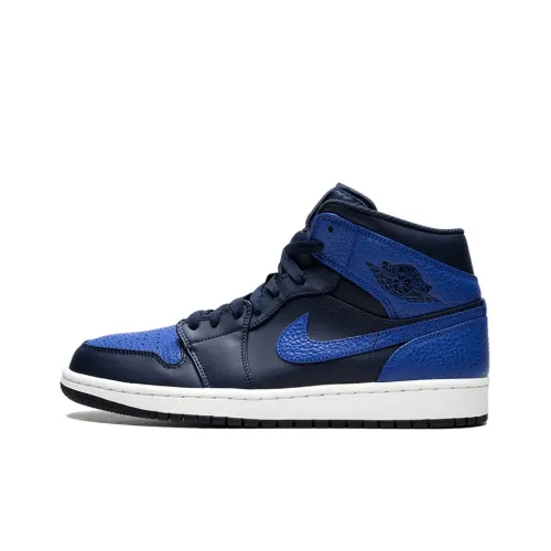Jordan Air Jordan 1 MID Амортизация MID Топ Винтажные баскетбольные кроссовки Мужской Королевский синий