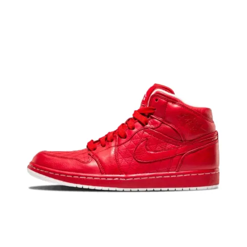 Jordan Air Jordan 1 Амортизаторы Slip-resistant Abrasion-resistant MID Топ Винтажные баскетбольные кроссовки Унисекс Красный