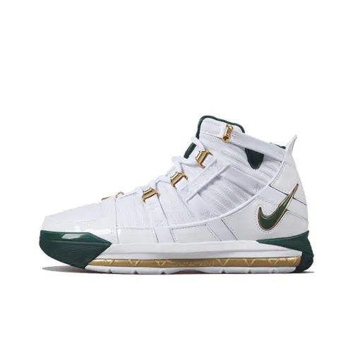 Nike Lebron 3 Zoom Джеймс 3 Non Slip Легкий MID Топ Винтажные баскетбольные кроссовки Унисекс Белый золотой