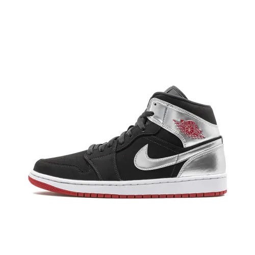 Jordan Air Jordan 1 MID Takes IT Спина To 'Johnny Kilroy' MID Топ Винтажные баскетбольные кроссовки Мужской Черно-серебро