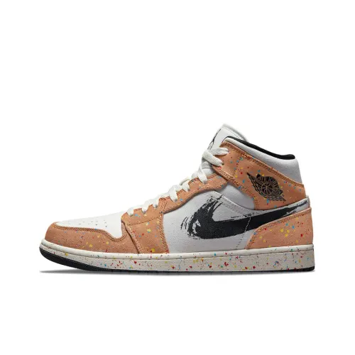 Jordan Air Jordan 1 MID SE 'splatter' MID Топ Винтажные баскетбольные кроссовки Унисекс Белый черный коричневый