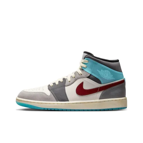 Jordan Air Jordan 1 MID SE MID Топ Винтажные баскетбольные кроссовки Мужской Серый синий белый