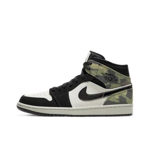 Jordan Air Jordan 1 MID 'CAMO' MID Топ Винтажные баскетбольные кроссовки Мужской Камуфляж Панда