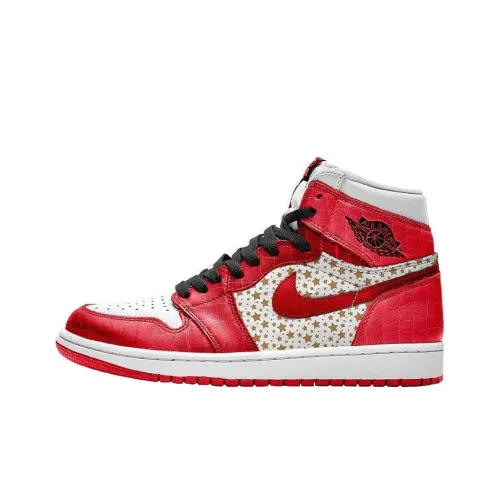 Supreme x Jordan Air Jordan 1 Shock Absorbers Slip-Resistant High Top Vintage Basketball Shoes Men's White Red Supreme x Jordan Air Jordan 1 Амортизирующие противоскользящие высокие баскетбольные кроссовки винтажные мужские белые красные