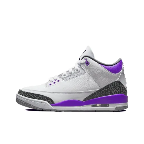 Jordan Air Джордан 3 Белый Фиолетовый Амортизация Противоскользящий Устойчивый к истиранию Покрытие Отскок MID Верх