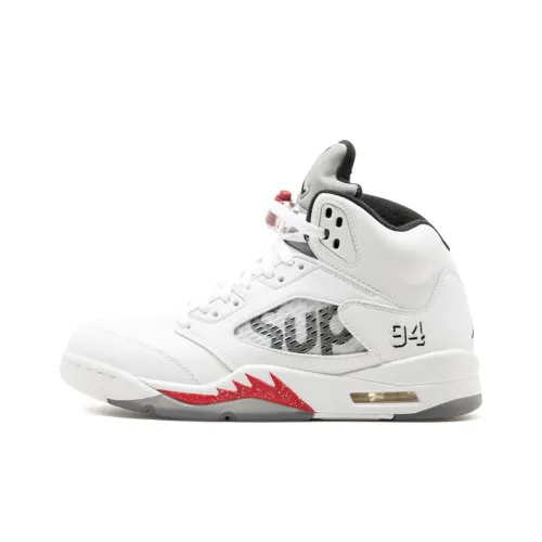 Supreme x Jordan Air Jordan 5 Retro White High Top Vintage Баскетбольные Кроссовки Мужские Белый Красный