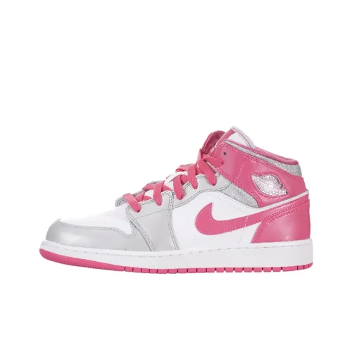 Jordan Air Jordan 1 Платина Розовый Амортизаторы Slip-resistant High Top Винтажные баскетбольные кроссовки Женские Серебряный Розовый