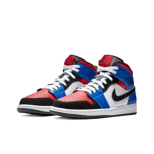 Jordan Air Jordan 1 MID Топ 3 Устойчивый к истиранию MID Топ Винтажные баскетбольные кроссовки Унисекс Несовпадающие Пэчворк
