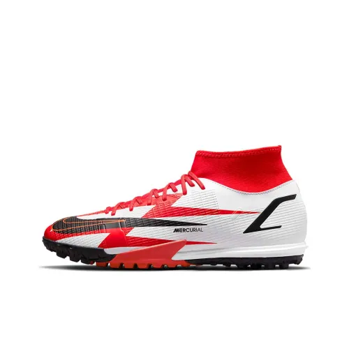 Nike Mercurial Superfly 8 TF Шипы Амортизаторы Slip-resistant Abrasion-resistant Футбольные бутсы Унисекс Черный Белый Красный