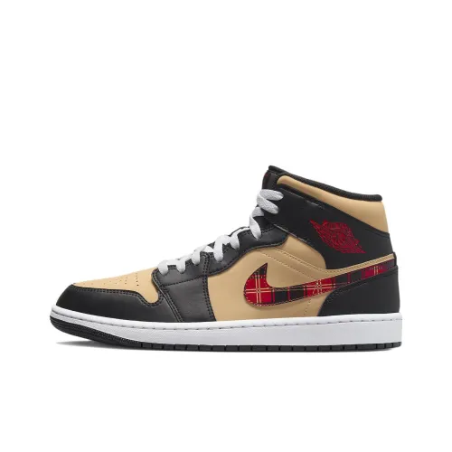 Jordan Air Jordan 1 MID 'Tartan Swoosh' MID Топ Винтажные баскетбольные кроссовки Мужской Черный Коричневый Красный