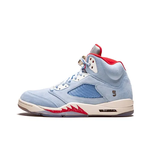 Trophy Room x Jordan Air Jordan 5 Модные Высокие Баскетбольные Кроссовки Мужские Винтажные Ледяной Синий