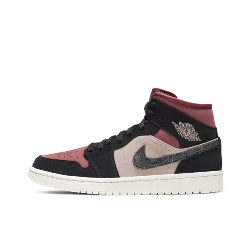 Jordan Air Jordan 1 MID Топ Винтажные баскетбольные кроссовки Женские Red Bean Молочно-чайный