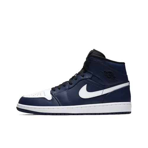Jordan Air Jordan 1 MID Амортизаторы Slip-resistant MID Топ Винтажные баскетбольные кроссовки Мужские Белый Синий