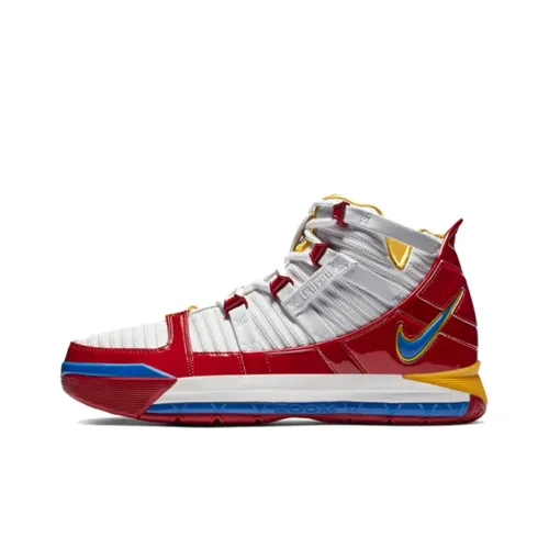 Nike Lebron 3 PE Супермен Джеймс Non Slip Lightweight MID Топ Винтажные баскетбольные кроссовки Unisex White Red