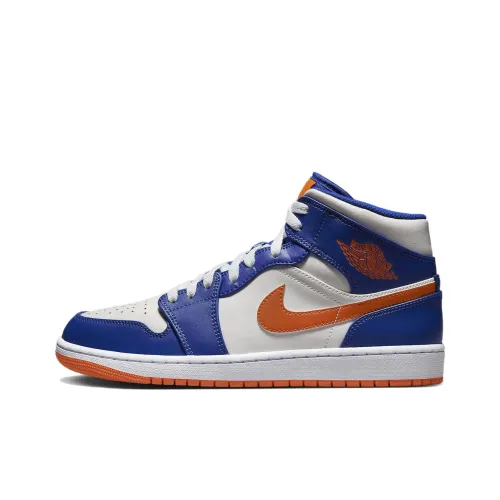Jordan Air Jordan 1 MID 'Knicks' Slip-resistant Abrasion-resistant MID Top Vintage Basketball Shoes Unisex Blue Джордан Эйр Джордан 1 Мид 'Knicks' Противоскользящий Устойчивый к износу Мид Топ Винтажные Баскетбольные Кроссовки Унисекс Синий