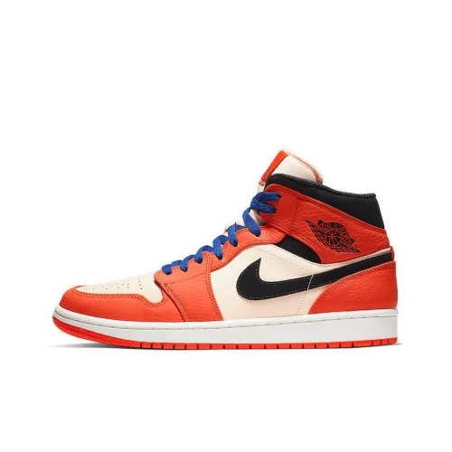 Jordan Air Jordan 1 MID Маленький Белый с пряжкой Knicks MID Топ Винтажные баскетбольные кроссовки Мужской Белый и Оранжевый