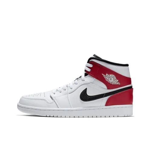 Jordan Air Jordan 1 MID Чикаго MID Топ Винтажные баскетбольные кроссовки Мужской Белый Красный