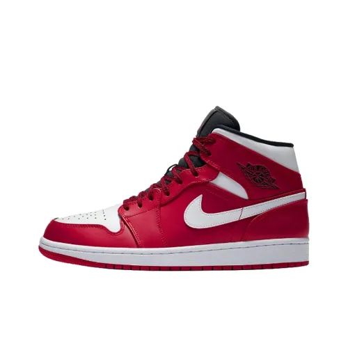 Jordan Air Jordan 1 MID Покрытие Impact Resistant MID Топ Винтажные баскетбольные кроссовки Мужской Белый черный красный Пэчворк