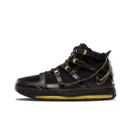 Nike Lebron 3 Zoom High Топ Винтажные баскетбольные кроссовки Унисекс Черный Золотой