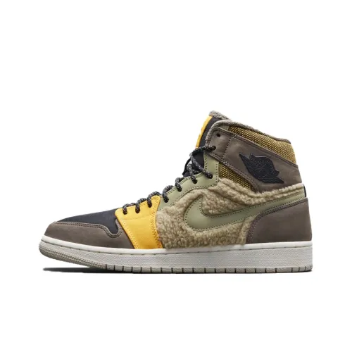 Jordan Air Jordan 1 Utility Пачка Амортизаторы Устойчивый Высокий Топ Винтажные Баскетбольные Кроссовки Женские Горохово-зеленый