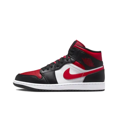 Jordan Air Jordan 1 MID 'Bred Toe' MID Топ Винтажные баскетбольные кроссовки Мужской Bred Toe
