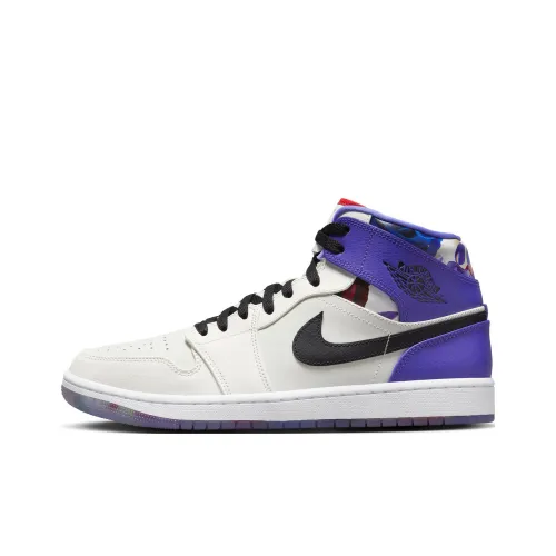 Jordan Air Jordan 1 MID 'Цветочный дизайн Сад' MID Топ Винтажные баскетбольные кроссовки Мужской Белый фиолетовый