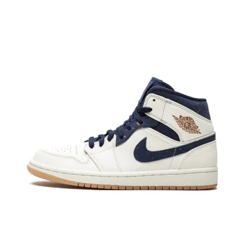 Jordan Air Jordan 1 MID Jeter Slip-resistant Shock Absorbers MID Топ Винтажные баскетбольные кроссовки Мужские Белый Синий