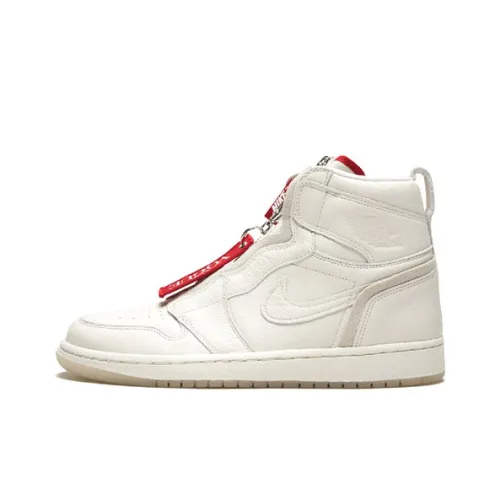 Jordan Air Jordan 1 High Zip AWOK Парус Anti-Slip Легкий Высокий Топ Винтажные Баскетбольные Кроссовки Женские Белые