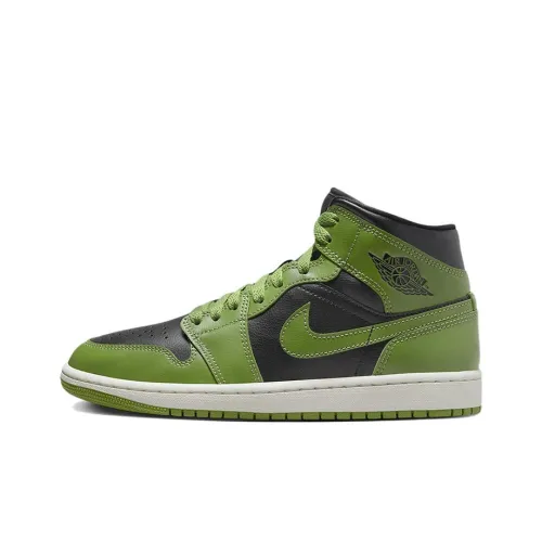 Jordan Air Jordan 1 MID 'Зеленый Черный' MID Топ Винтажные Баскетбольные Кроссовки Женские Черный Зеленый