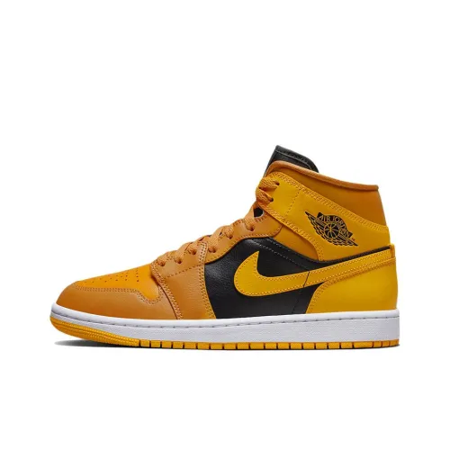 Jordan Air Jordan 1 MID Легкий MID Топ Винтажные баскетбольные кроссовки Женские Оранжево-черный