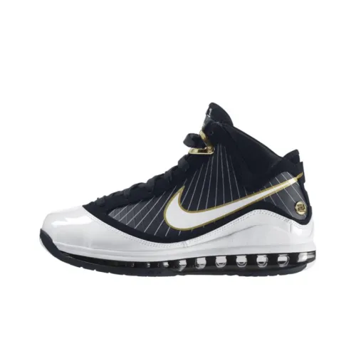 Nike Lebron 7 Черный Белый Золото Амортизация MID Топ Винтажные Баскетбольные Кроссовки Мужской Белый Черный