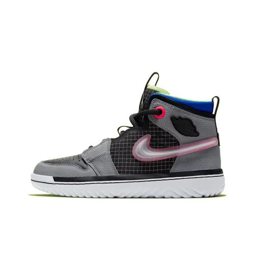 Jordan Air Jordan 1 High React Shock Absorbers Нижняя юбка Резистентный Высокий Топ Винтажные баскетбольные кроссовки Мужской Черно-серый