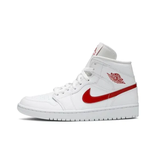 Jordan Air Jordan 1 MID Белый Университетский красный MID Топ Винтажные баскетбольные кроссовки Женские Белый Красный