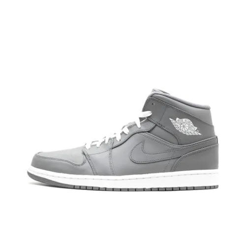 Jordan Air Jordan 1 MID Устойчивый к истиранию Дышащий TOP Винтажные баскетбольные кроссовки Мужские Серый Белый